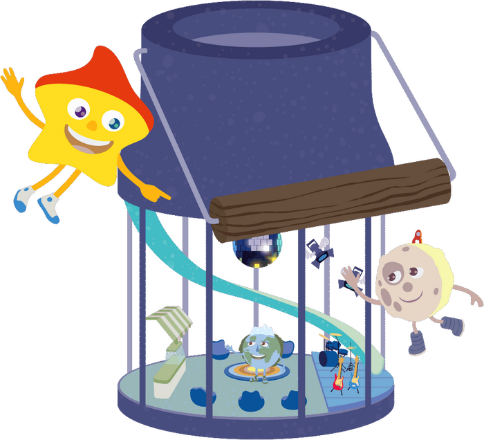 Der Kleine Stern und der Mond fliegen zur Milchkanne